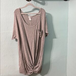 VENUS Gray Short Sleeve Tie Front T-Shirt tunic length